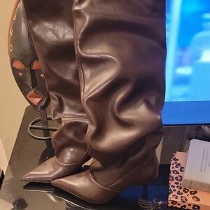 Brown Over the Knee Boots with Slouchy Design